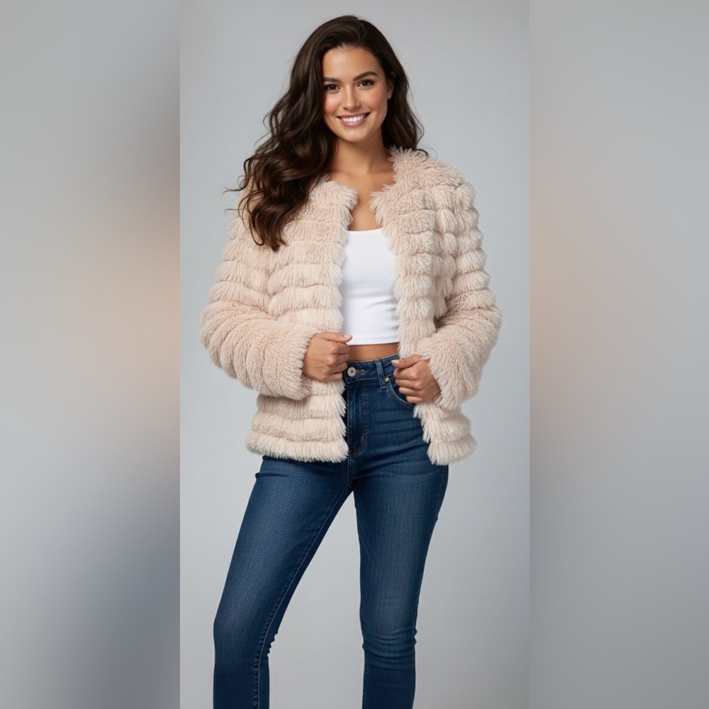 Andree By Unit pale Pink Faux Fur Fringe Jacket Large